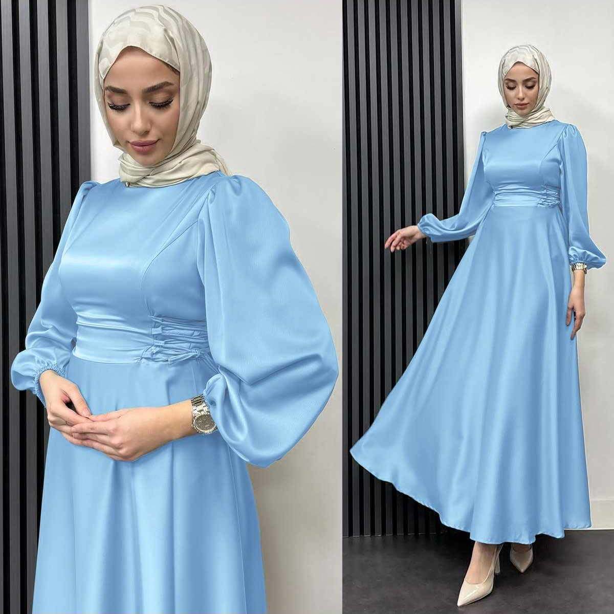 Turkish Satin Heavy-Flair Long-Length Maxi.