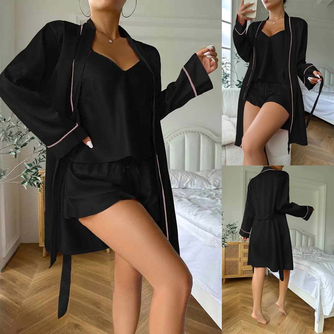 Imported Gown Style 3-Pcs Silk Nightsuit. (Gown-Inner-Short)