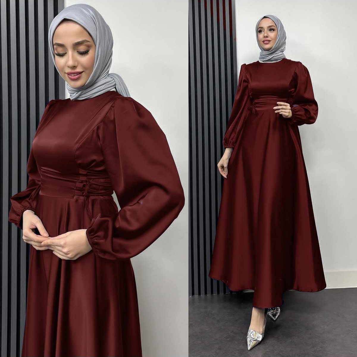 Turkish Satin Heavy-Flair Long-Length Maxi.