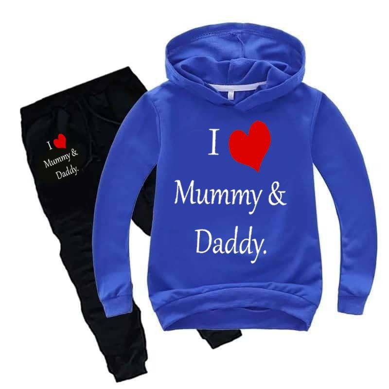 Kids I love Mummy and Daddy Printed Hoodie Style 2-Pcs Winter Track-Suit.