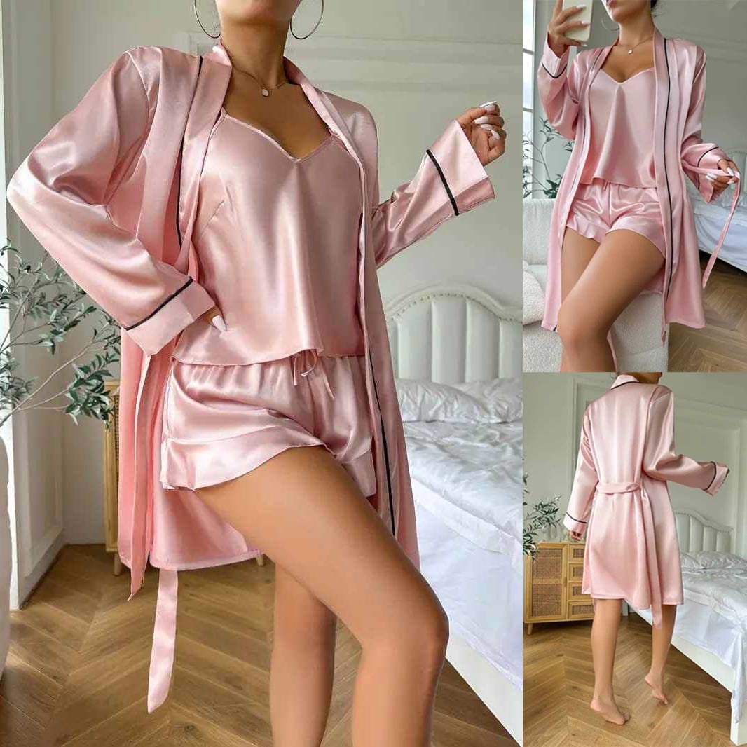 Imported Gown Style 3-Pcs Silk Nightsuit. (Gown-Inner-Short)