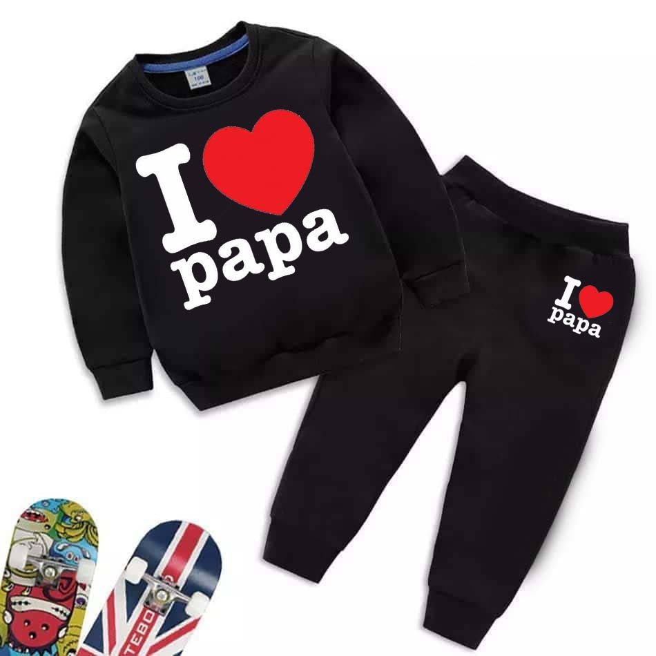 I Love PAPA Kids Sweat Style 2-Pcs Winter Tracksuit