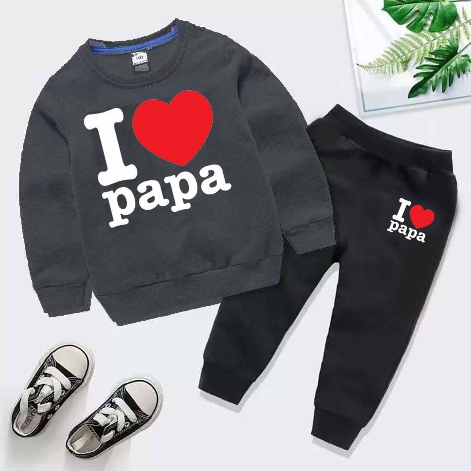 I Love PAPA Kids Sweat Style 2-Pcs Winter Tracksuit