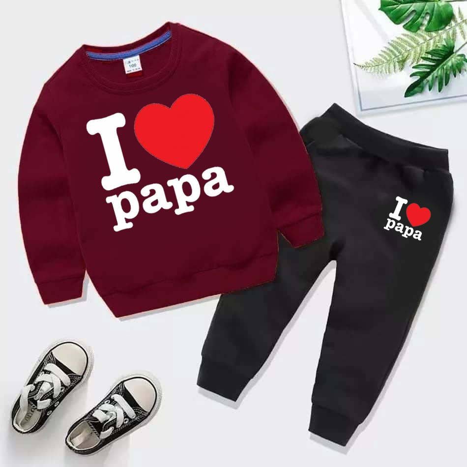 I Love PAPA Kids Sweat Style 2-Pcs Winter Tracksuit