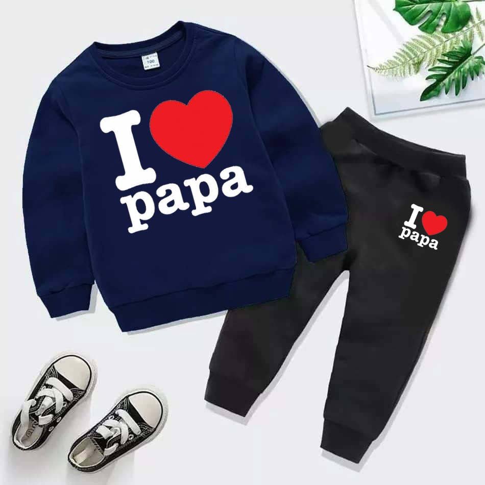 I Love PAPA Kids Sweat Style 2-Pcs Winter Tracksuit