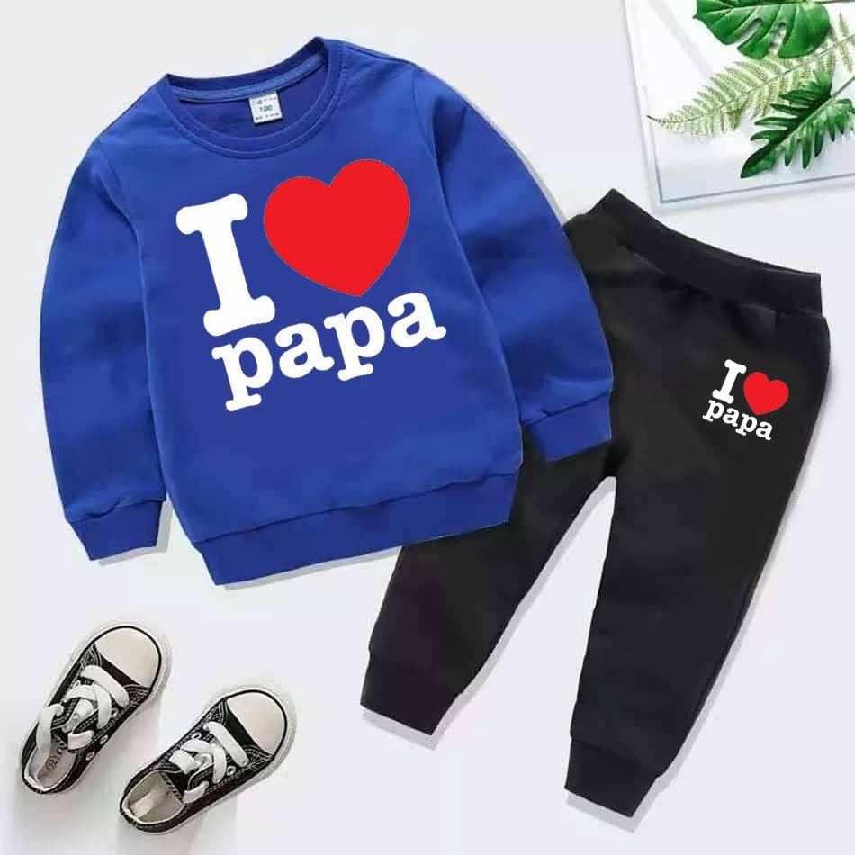 I Love PAPA Kids Sweat Style 2-Pcs Winter Tracksuit