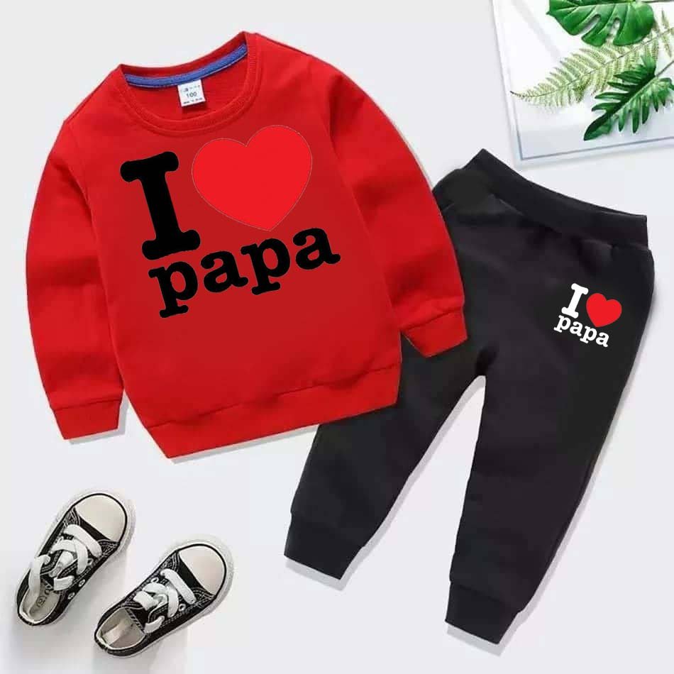 I Love PAPA Kids Sweat Style 2-Pcs Winter Tracksuit