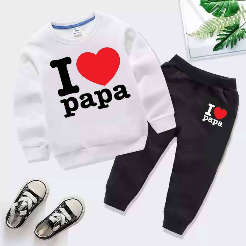 I Love PAPA Kids Sweat Style 2-Pcs Winter Tracksuit