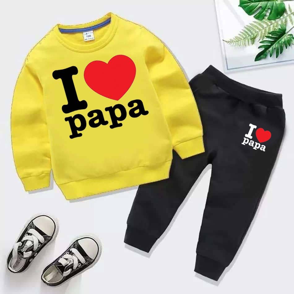 I Love PAPA Kids Sweat Style 2-Pcs Winter Tracksuit