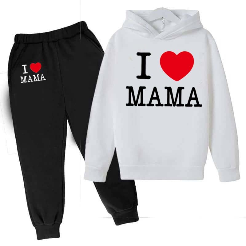 I Love MAMA Kids Hoodie Style 2-Pcs Winter Tracksuit