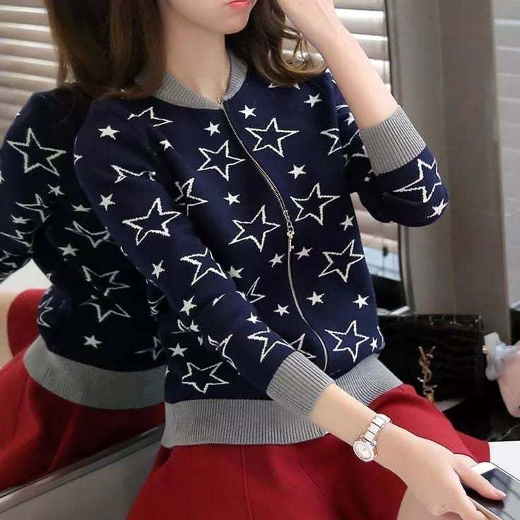 Premium Quality Star Printed Winter Zipper Jacket.