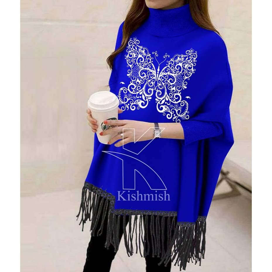 Butterfly Printed Bat-Wing Style Viscose Poncho.