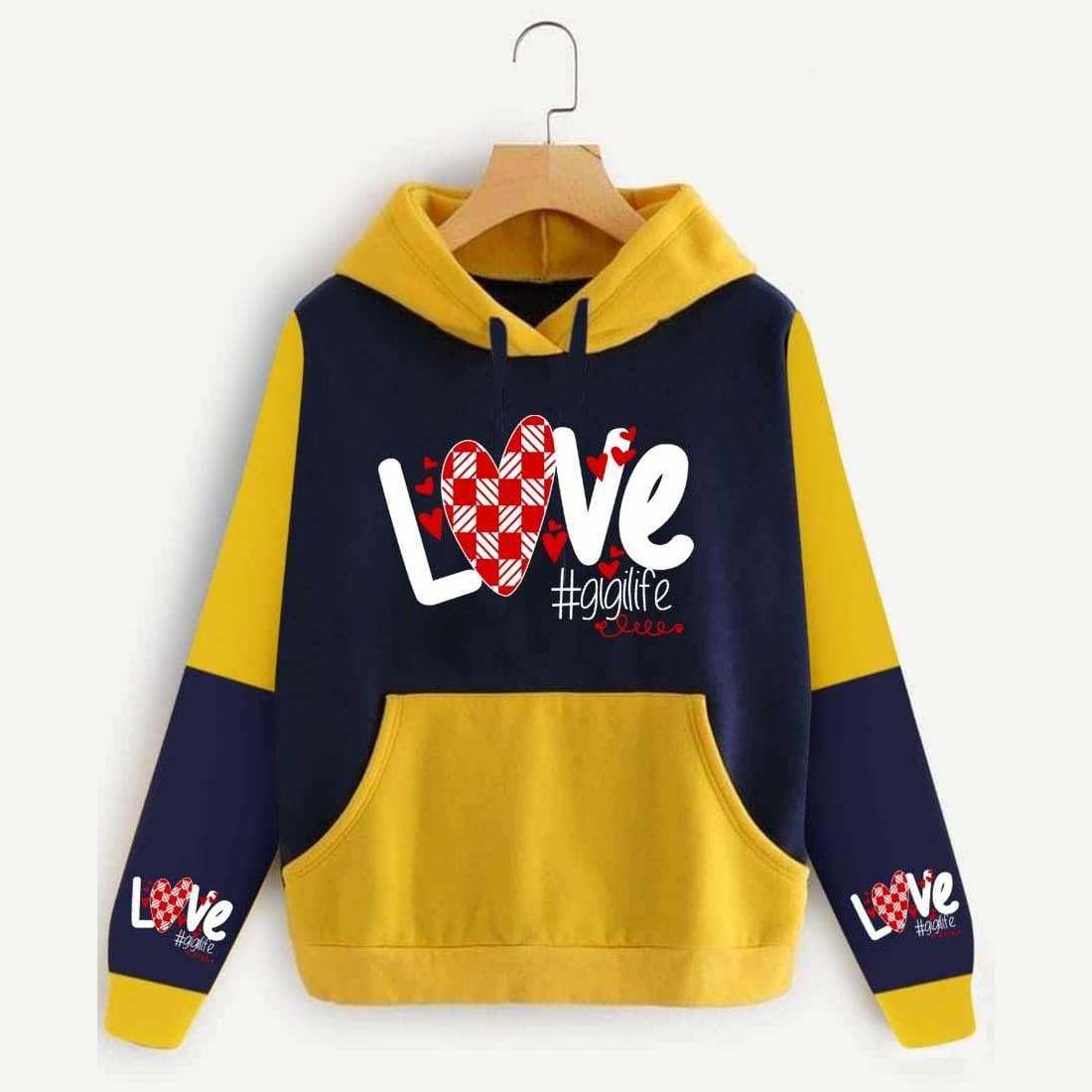 2-Tone Style Printed Winter Hoodie For Her.