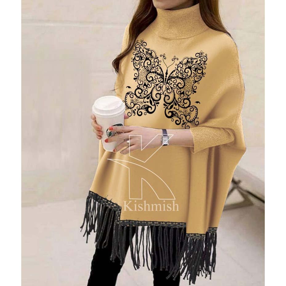 Butterfly Printed Bat-Wing Style Viscose Poncho.