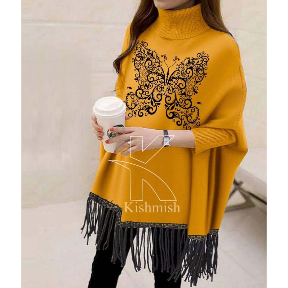 Butterfly Printed Bat-Wing Style Viscose Poncho.