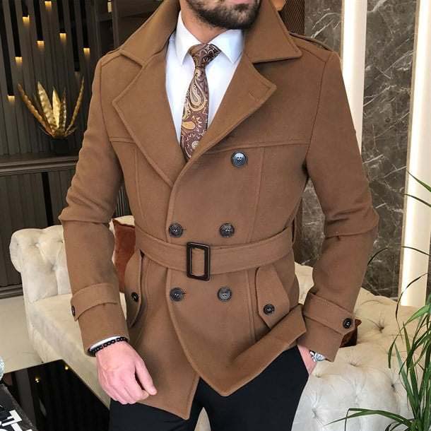 KingsMen Belt Style Casual Winter Fleece Coat. MWJ-409