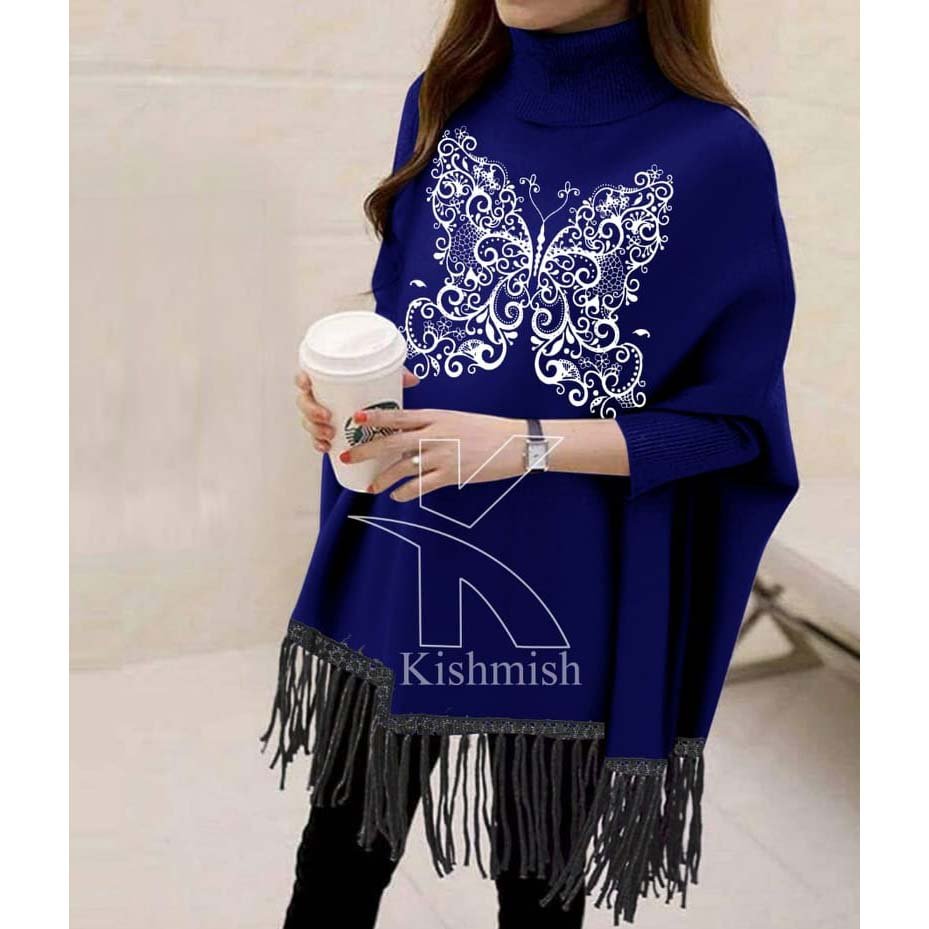 Butterfly Printed Bat-Wing Style Viscose Poncho.