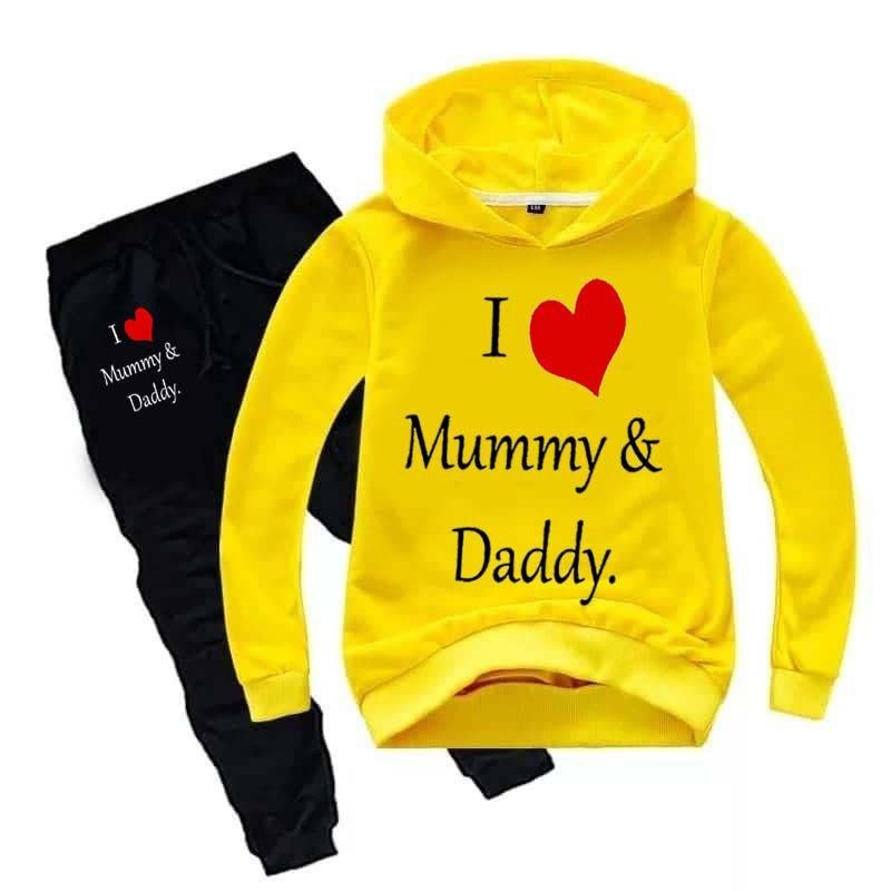 Kids I love Mummy and Daddy Printed Hoodie Style 2-Pcs Winter Track-Suit.
