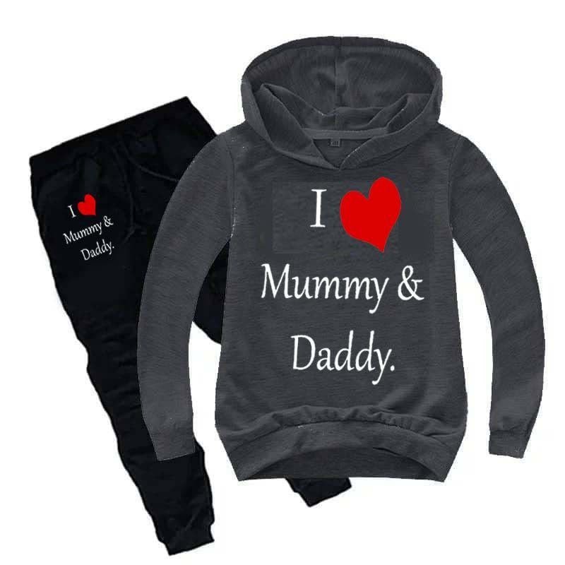Kids I love Mummy and Daddy Printed Hoodie Style 2-Pcs Winter Track-Suit.