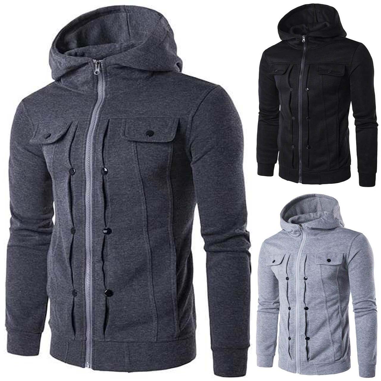 Bundle Of 3 Ripped Style Hooded Winter Zipper Jacket.