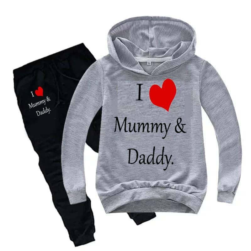 Kids I love Mummy and Daddy Printed Hoodie Style 2-Pcs Winter Track-Suit.