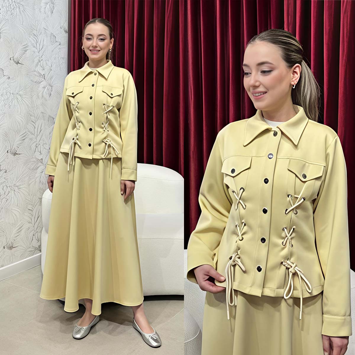 Flap-Ailet Short Jacket Skirt Style 2-Pcs Winter Co-Ord Set. WWTS-43