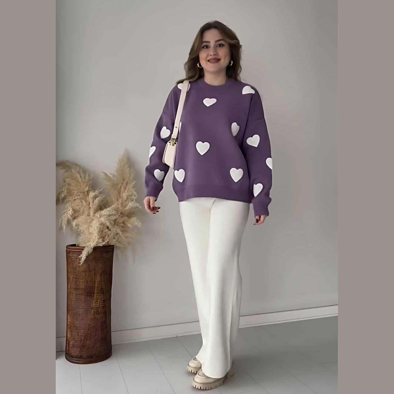 Heart Printed Sweat Style Premium Quality 2-Pcs Winter Tracksuit For Her. WWTS-20