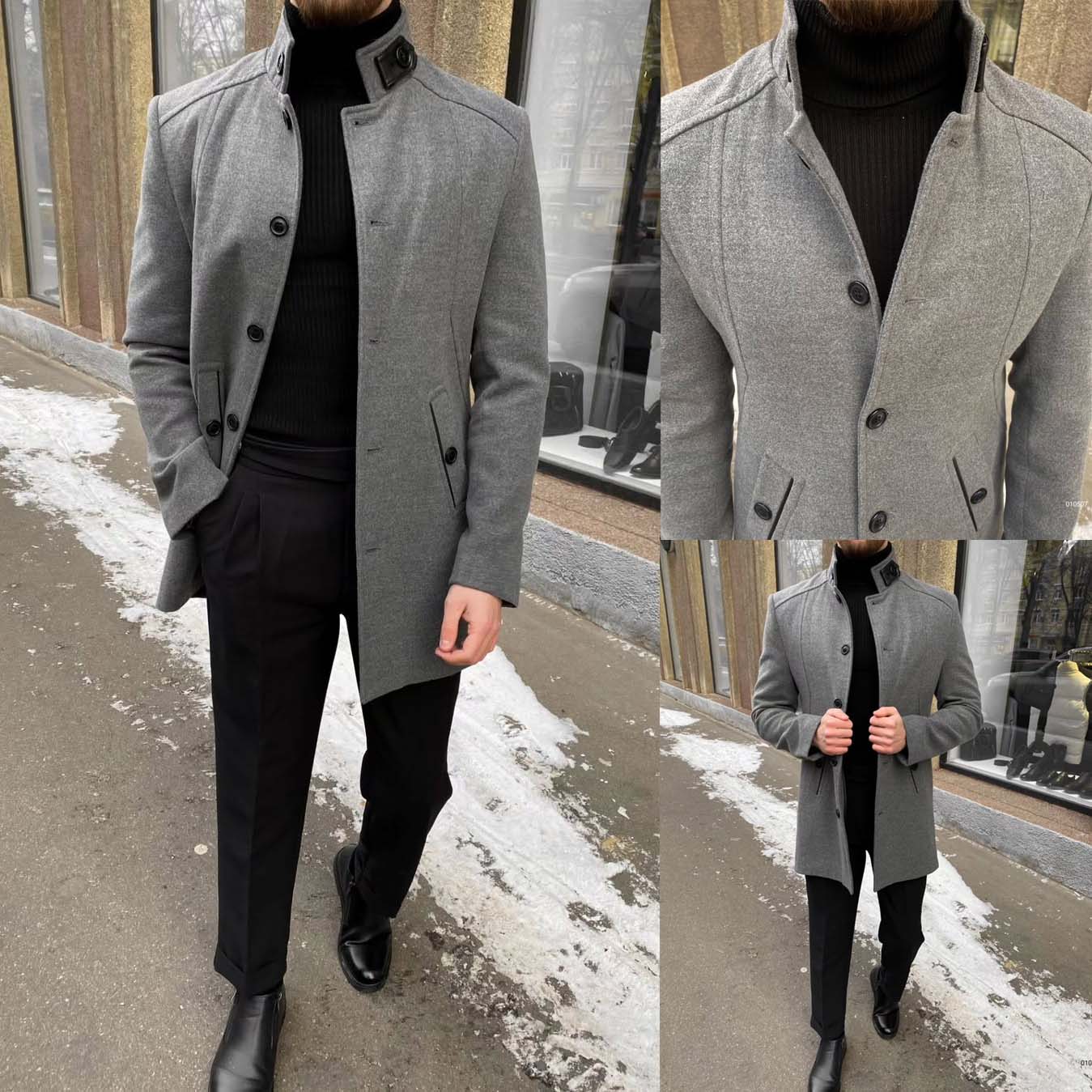 Collar Button Style Casual Winter Fleece Coat. MWJ-409