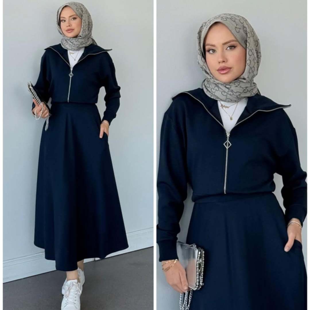 Drop Shoulder Short Jacket Skirt Style 2-Pcs Winter Co-Ord Set. WWTS-35