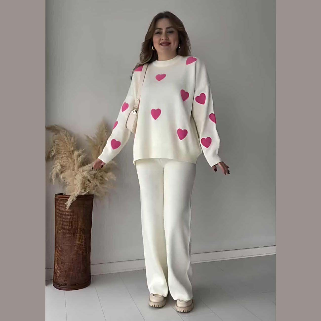 Heart Printed Sweat Style Premium Quality 2-Pcs Winter Tracksuit For Her. WWTS-20