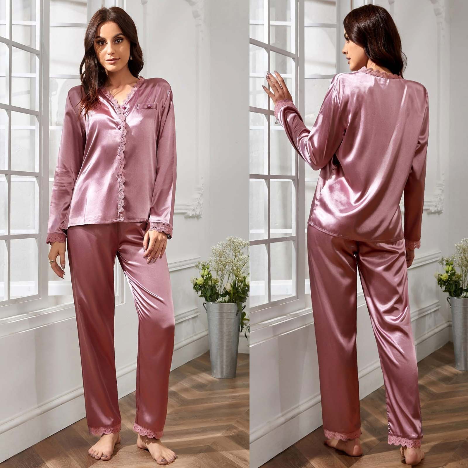 Imported Lace Style 2-Pcs Silk Nightsuit. D-7