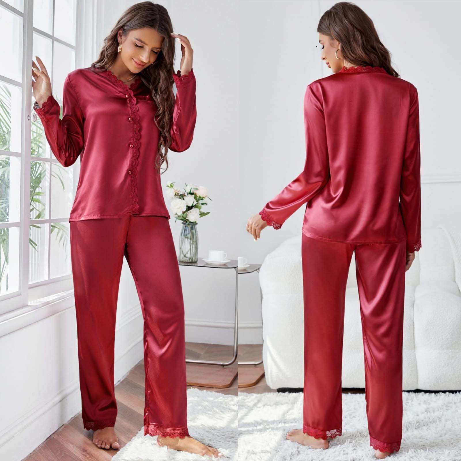 Imported Lace Style 2-Pcs Silk Nightsuit. D-7