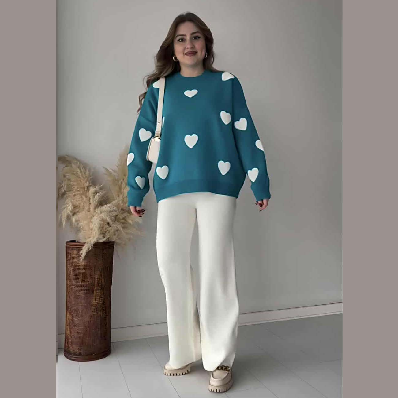 Heart Printed Sweat Style Premium Quality 2-Pcs Winter Tracksuit For Her. WWTS-20