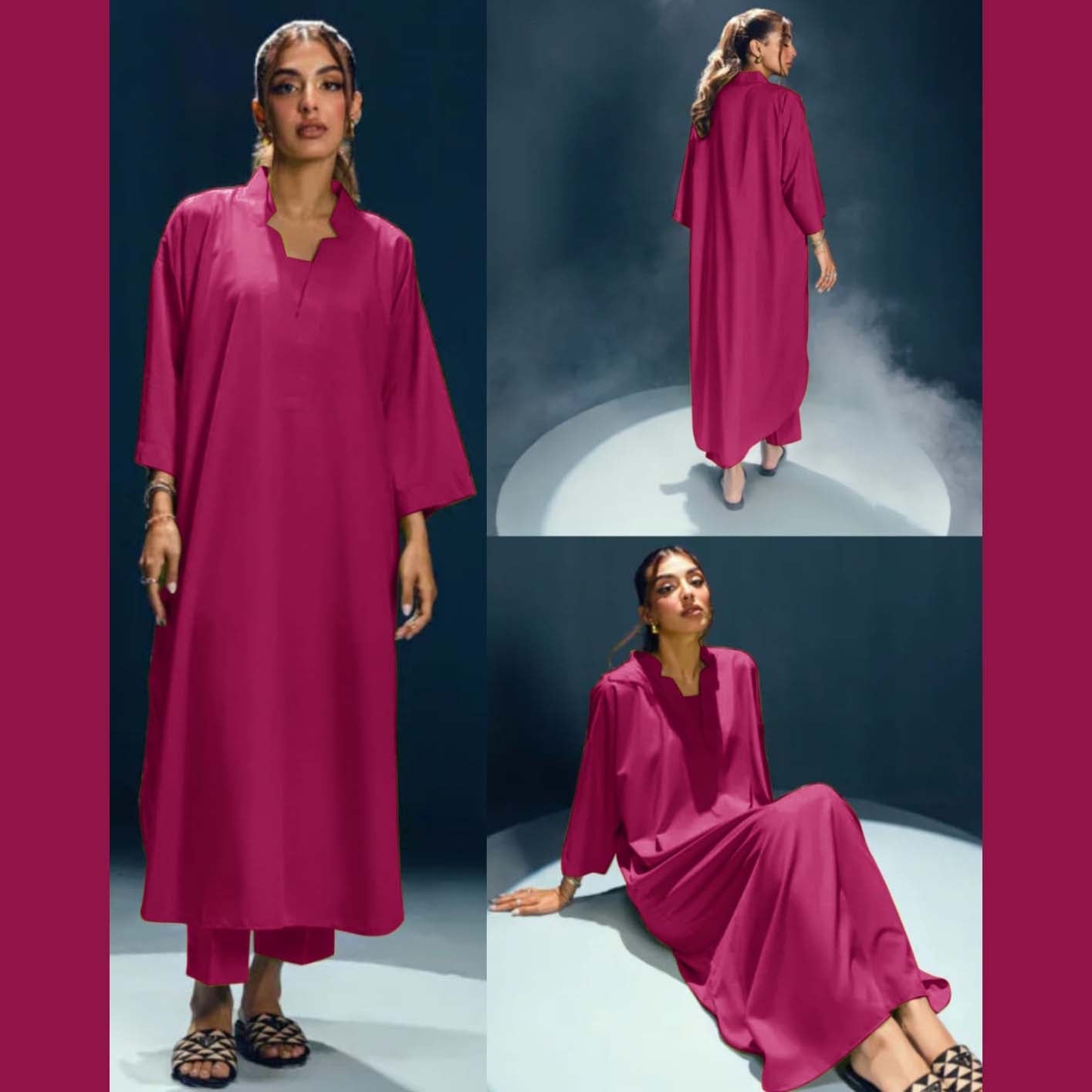 Long Length Cross Neck Style 2-Pcs Stiched Suit.