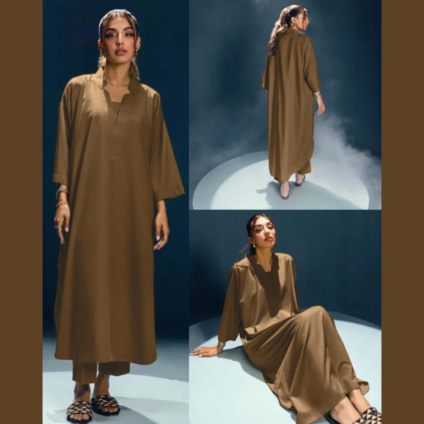 Long Length Cross Neck Style 2-Pcs Stiched Suit.