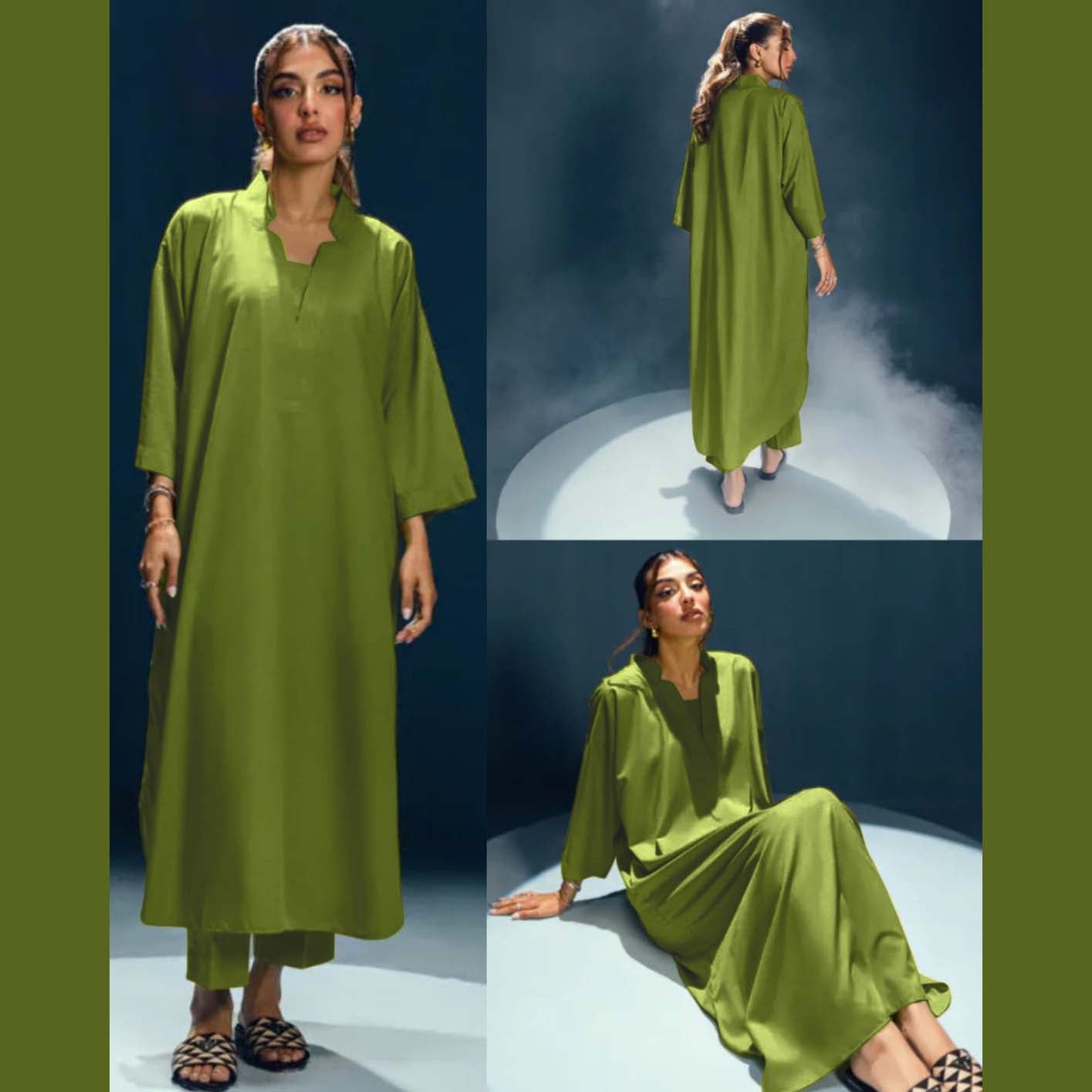 Long Length Cross Neck Style 2-Pcs Stiched Suit.