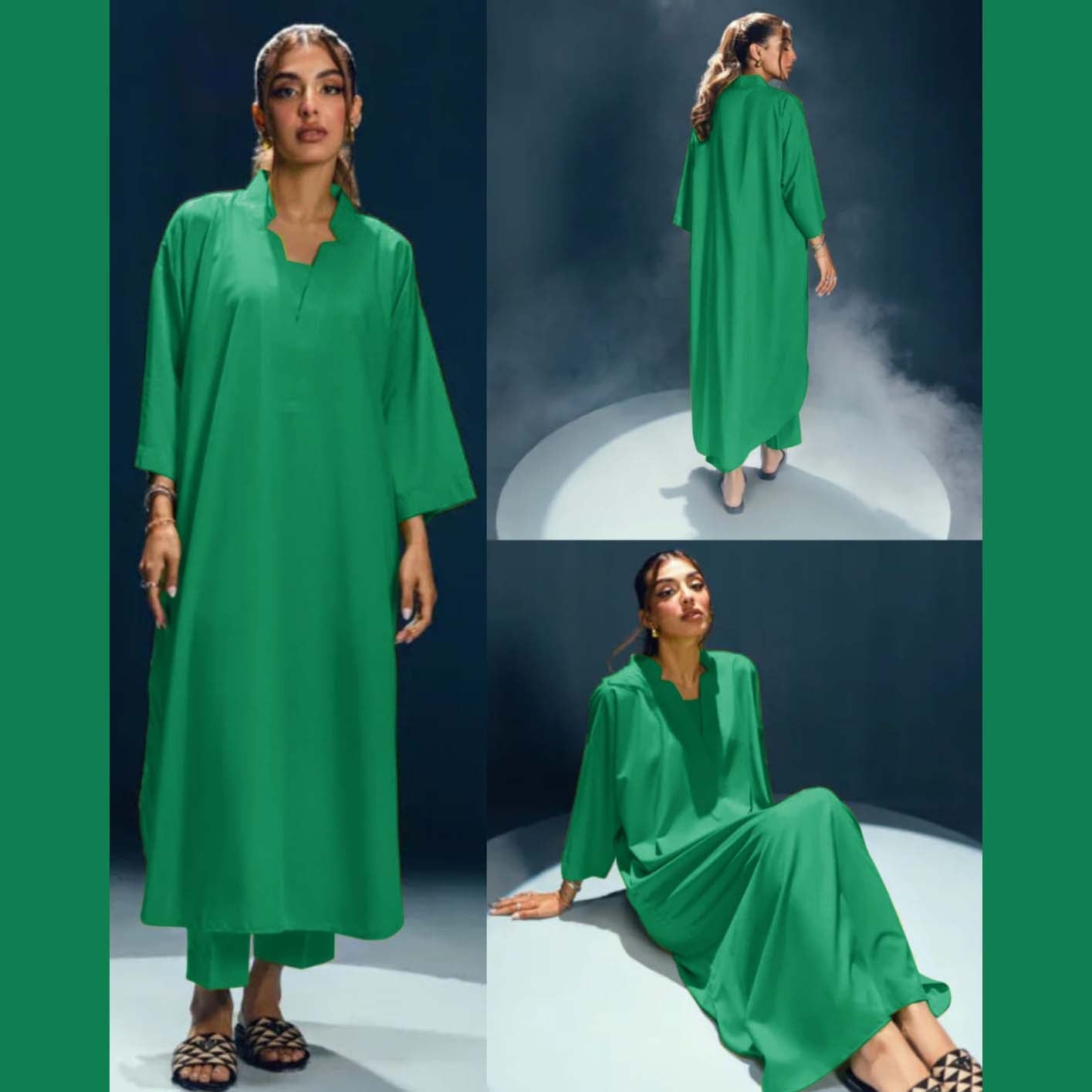 Long Length Cross Neck Style 2-Pcs Stiched Suit.