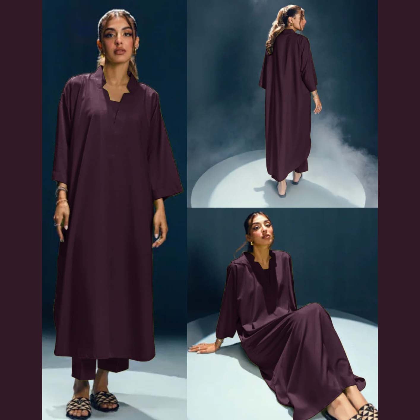 Long Length Cross Neck Style 2-Pcs Stiched Suit.