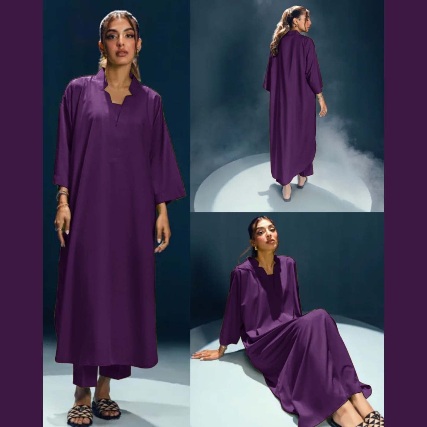 Long Length Cross Neck Style 2-Pcs Stiched Suit.