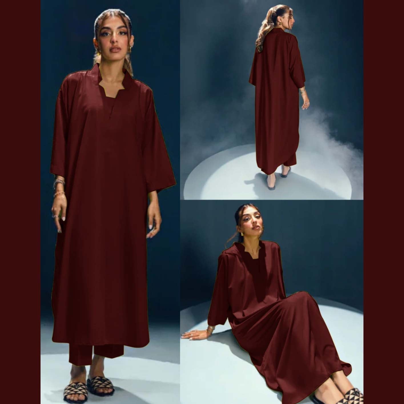 Long Length Cross Neck Style 2-Pcs Stiched Suit.