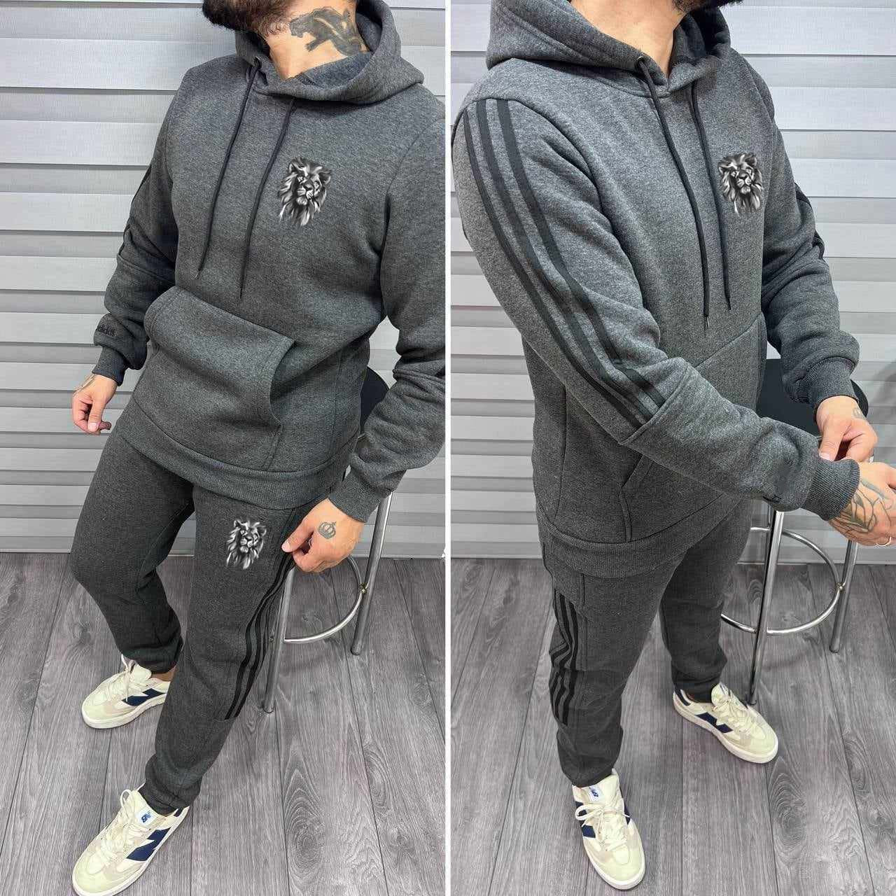 GL Stripe Pull-Over Hoodie Style 2-Pcs Premium Quality Winter Tracksuit. MWTS-503