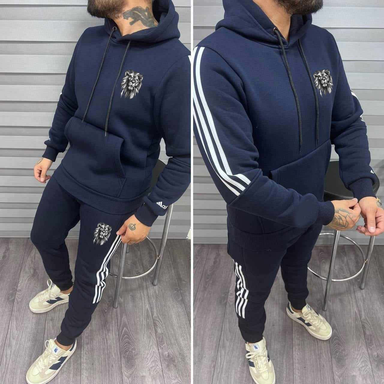 GL Stripe Pull-Over Hoodie Style 2-Pcs Premium Quality Winter Tracksuit. MWTS-503