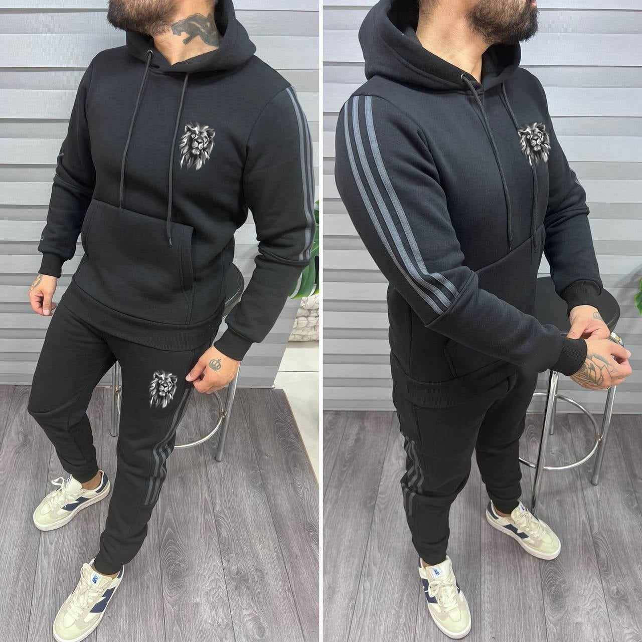GL Stripe Pull-Over Hoodie Style 2-Pcs Premium Quality Winter Tracksuit. MWTS-503