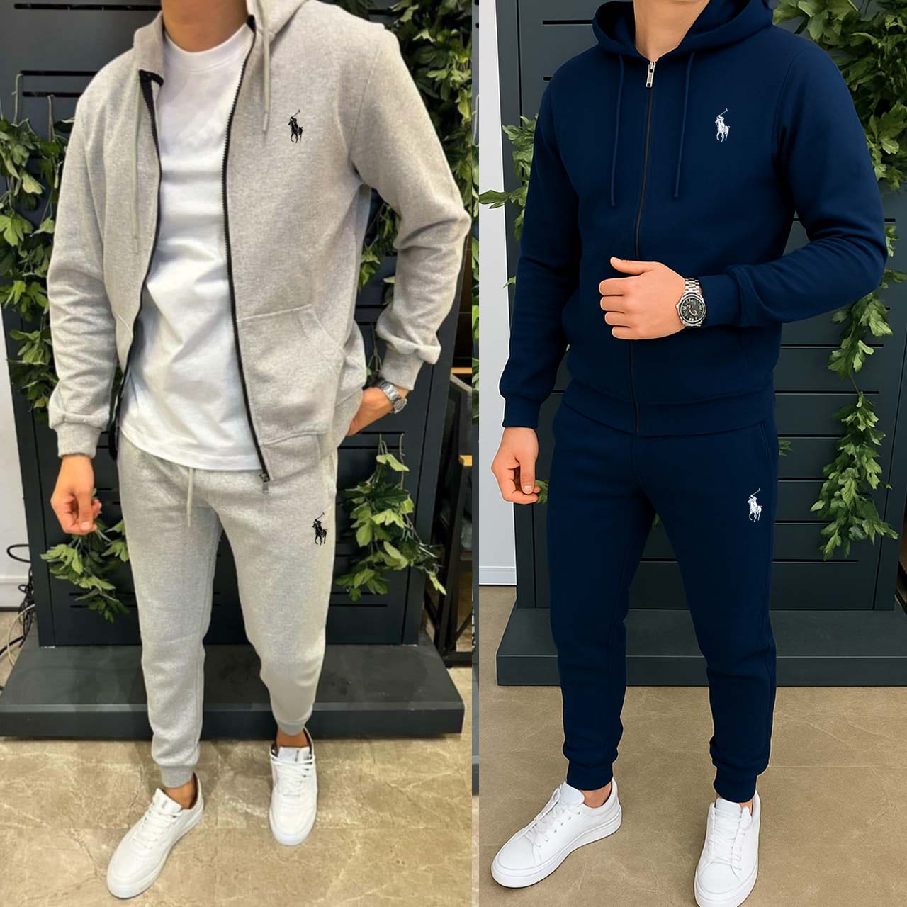 Bundle Of 2 Hoodie Style 2-Pcs Premium Quality Winter Tracksuit's. Blue-Grey