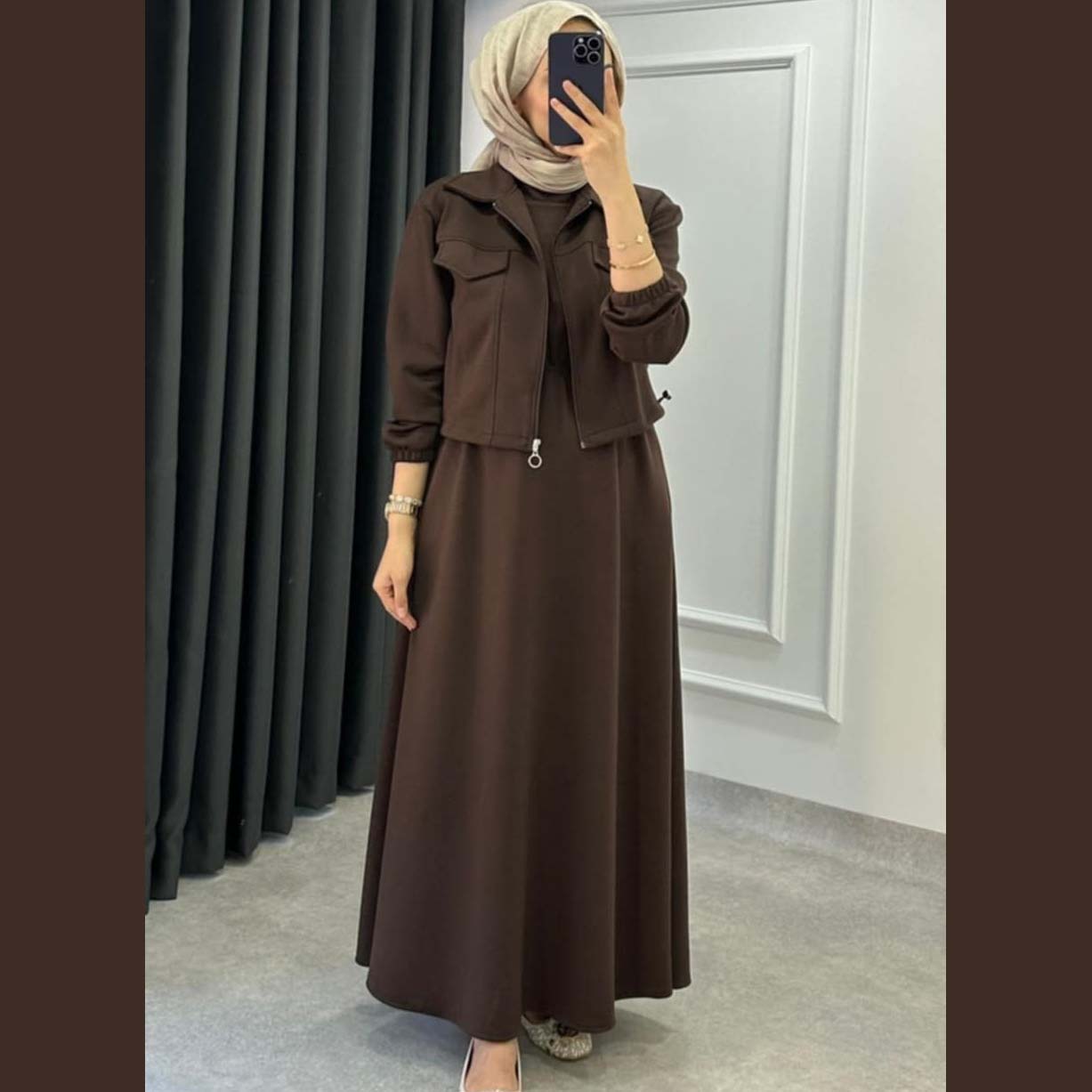 Drop Shoulder Short Jacket Maxi Style 2-Pcs Winter Co-Ord Set. WWTS-15 V3