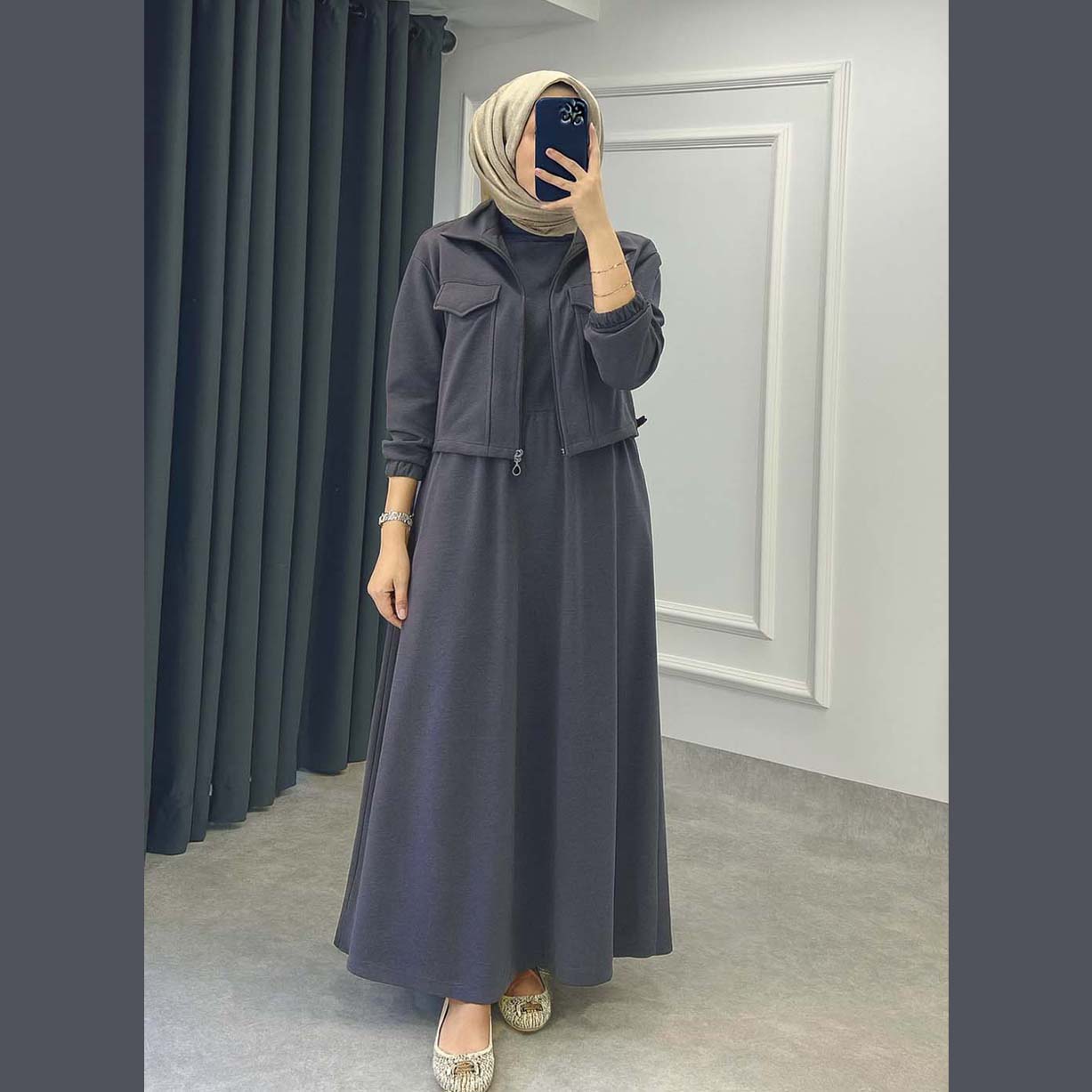 Drop Shoulder Short Jacket Maxi Style 2-Pcs Winter Co-Ord Set. WWTS-15 V3
