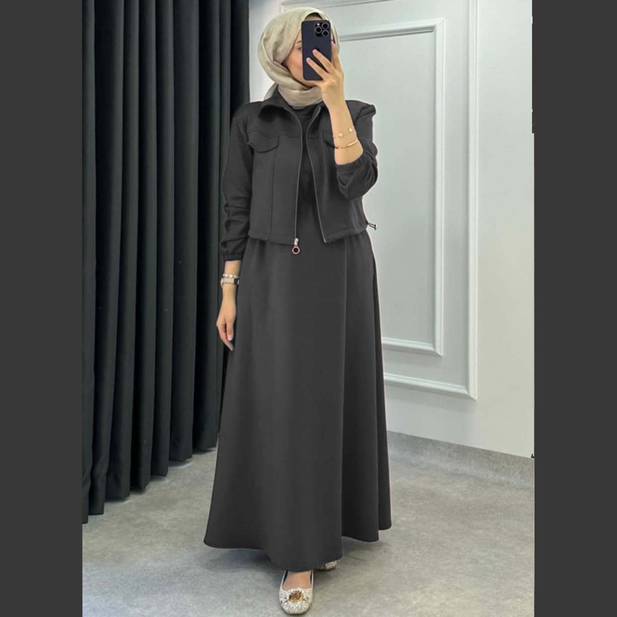 Drop Shoulder Short Jacket Maxi Style 2-Pcs Winter Co-Ord Set. WWTS-15 V3