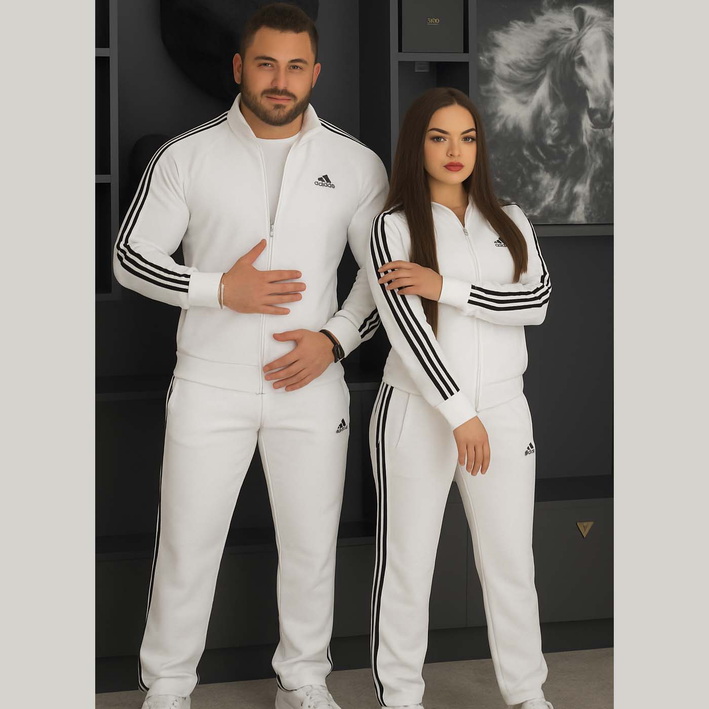 ADI Bundle Of 2 Couple Jacket 3-Stripe Style 2-Pcs Winter Tracksuit's. D-14.17
